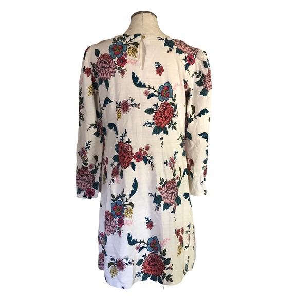 LOFT | Floral Dress Size 14 Pleated Long Sleeve Midi Keyhole Multi Color NWT - Picture 2 of 4